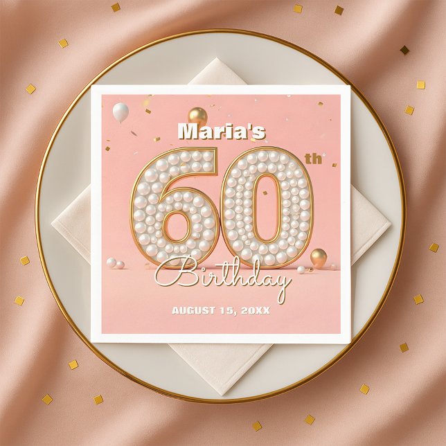 Guardanapo De Papel Pearl Gold and Soft Pink Elegant 60th Birthday (Criador carregado)