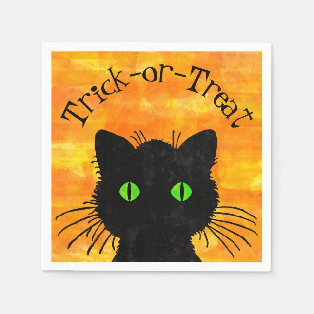 Guardanapo De Papel Peek-A-Boo Black Cat Orange Trick-or-Treat (Frente)