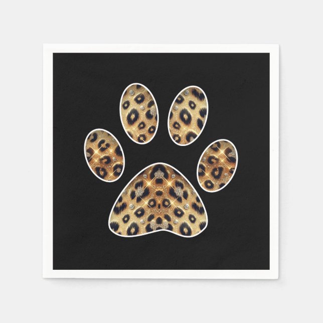 Guardanapo De Papel Pegada com Leopard Brilho Dourado e Preto (Frente)