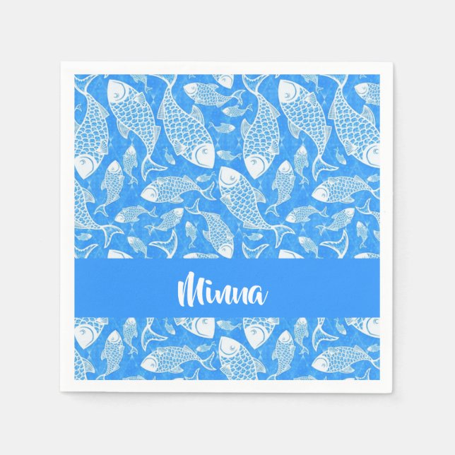 Guardanapo De Papel Peixe branco de nome personalizado (Frente)