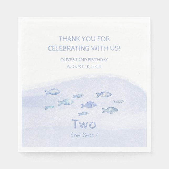 Guardanapo De Papel Peixe-mar azul-segundo aniversário bonito ilustrad (Frente)