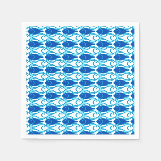 Guardanapo De Papel Peixe moderno do século médio, azul de cobalto (Frente)