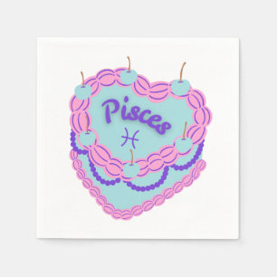 Guardanapo De Papel Peixes Bolo de Aniversário do Coração Zodiac Paste