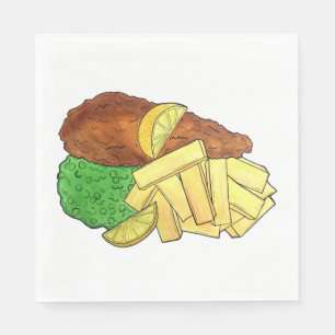 Guardanapo De Papel Peixes e Chips Mushy Peas British Pub Fare UK Comi