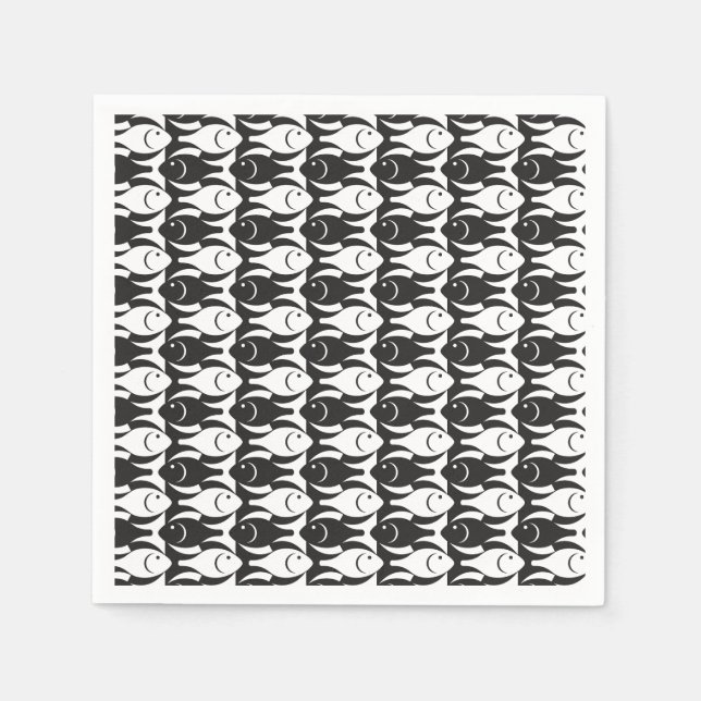 Guardanapo De Papel Peixes modernos do século médio, preto e branco (Frente)