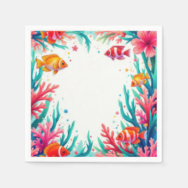 Guardanapo De Papel Peixes Tropicais Vibrantes Coral Oceano | Oceano C