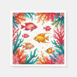 Guardanapo De Papel Peixes Tropicais Vibrantes Coral Oceano | Oceano C