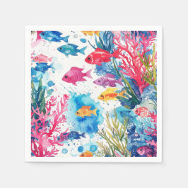 Guardanapo De Papel Peixes Tropicais Vibrantes Padrão de Vida Marinha