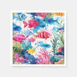 Guardanapo De Papel Peixes Tropicais Vibrantes Padrão de Vida Marinha