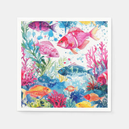 Guardanapo De Papel Peixes Tropicais Vibrantes Padrão de Vida Marinha