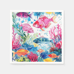 Guardanapo De Papel Peixes Tropicais Vibrantes Padrão de Vida Marinha