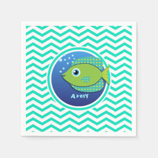 Guardanapo De Papel Peixes Verdes; Aqua Green Chevron