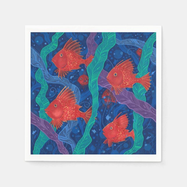 Guardanapo De Papel Peixes Vermelhos, Animais do Oceano Oceano Marinho (Frente)