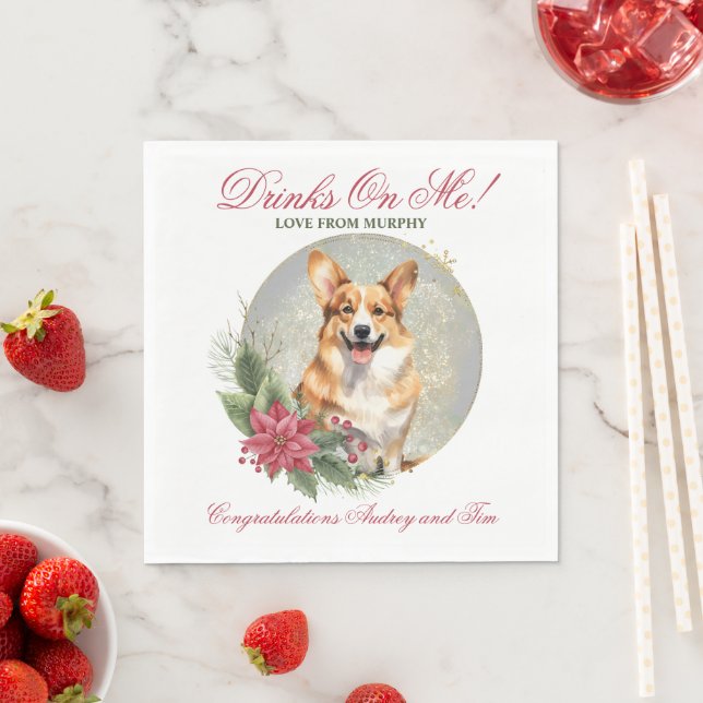 Guardanapo De Papel Pembroke Welsh Corgi Casando Napkin Com Foto (Insitu)