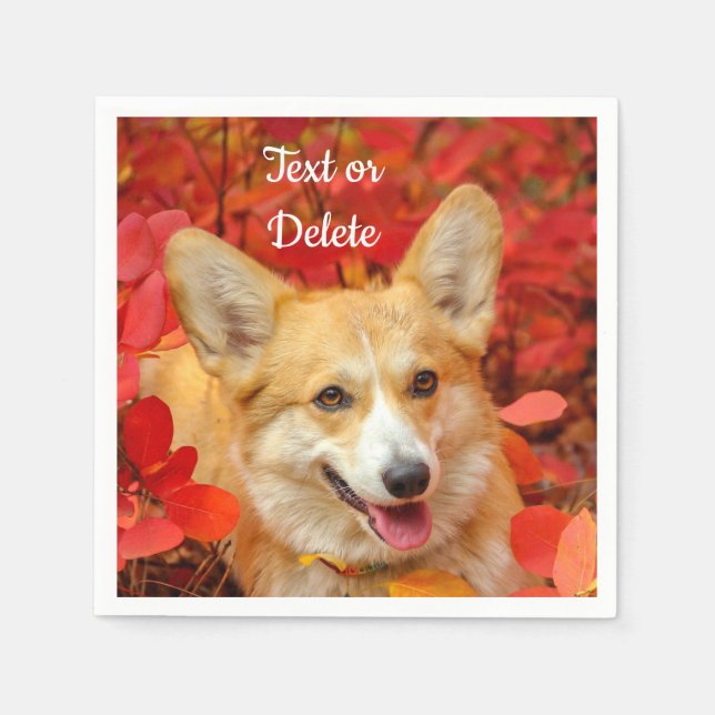 Guardanapo De Papel Pembroke Welsh Corgi Puppy Dog em Folhas Vermelhas (Frente)