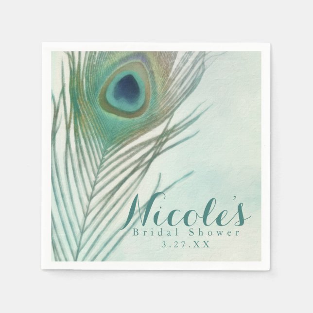 Guardanapo De Papel Pena de Pavão Boho Chic Aquarela Festa Personaliza (Frente)