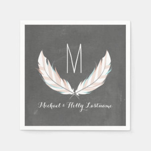 Guardanapo De Papel Penas + Casamento Monográfico de Chalkboard
