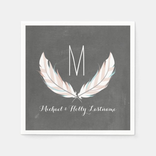 Guardanapo De Papel Penas + Casamento Monográfico de Chalkboard (Frente)