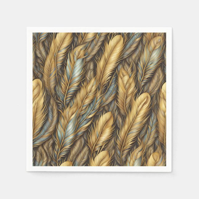 Guardanapo De Papel Penas de Ouro de Arte Prateada (Frente)