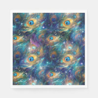 Penas de Pavão Pintadas Azul Aqua