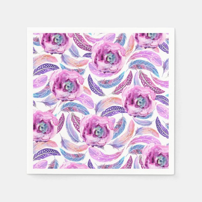 Guardanapo De Papel Penas e flores de lavanda (Frente)