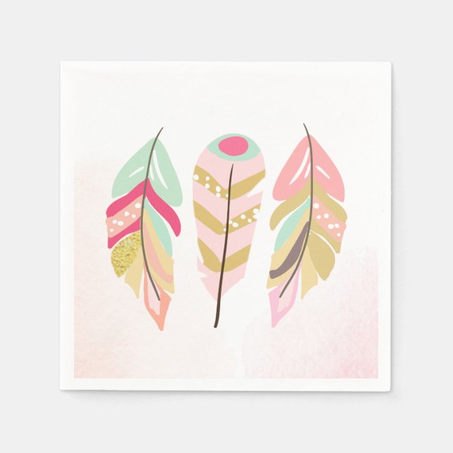 Guardanapo De Papel Penas Livro Nápoles Dourada Rosa (Frente)