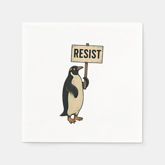 Guardanapo De Papel Penguin Engraçado Resiste Protesto Contra Tarrifs (Frente)