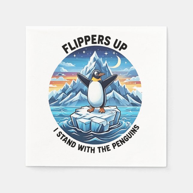 Guardanapo De Papel Penguin Engraçado Resiste Protesto Contra Tarrifs (Frente)