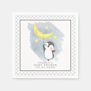 Guardanapo De Papel Penguin Moon Watercolor Chá de fraldas Napkins