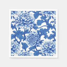 Peônia Floral Chinesa Azul e Branco