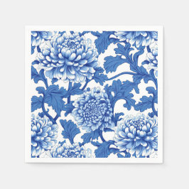Guardanapo De Papel Peônia Floral Chinoiserie Azul e Branco