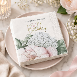 Guardanapo De Papel Peônia Floral Rosa Corado Aniversário de 30 anos