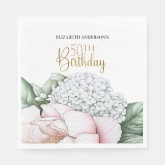 Guardanapo De Papel Peônia Floral Rosa Corado Aniversário de 50 anos 