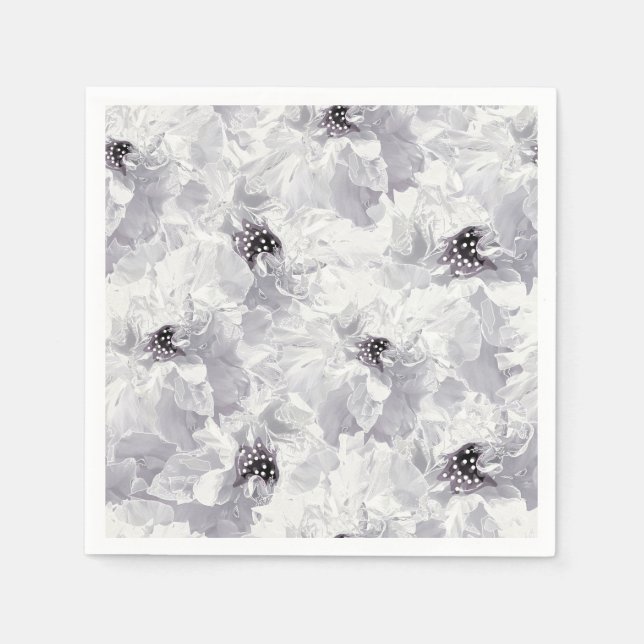 Guardanapo De Papel Peônias, cinza e branco, floral, flores brancas (Frente)
