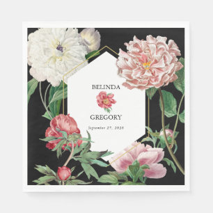 Guardanapo De Papel Pêonias Cor-de-Água Flores Negras