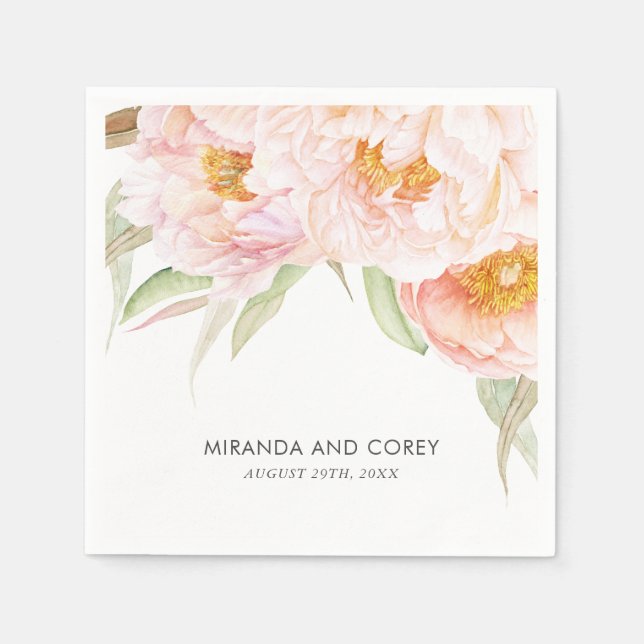 Guardanapo De Papel Pêonias Espelhadas Aquarela Floral (Frente)
