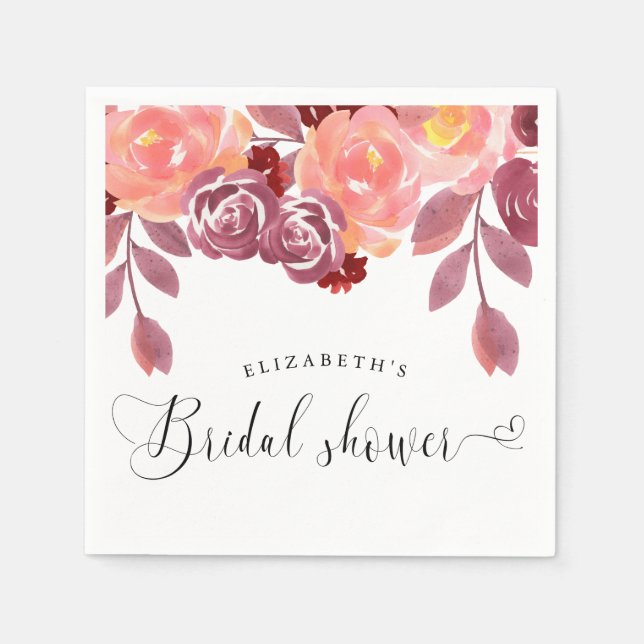 Guardanapo De Papel peonias rústicas chá de bebê com letra elegante (Frente)