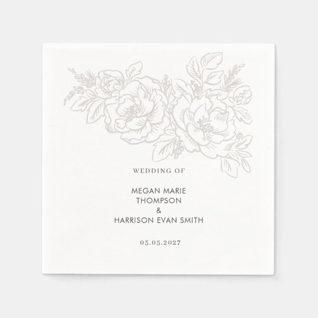 Guardanapo De Papel Peonies elegante canto floral Napkins (Frente)