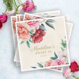 Guardanapo De Papel Peonies Rosa Borgonha Folha Floral Brurgundia Doce