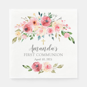 Guardanapo De Papel Peonies Rosa Floral Primeira Comunhão