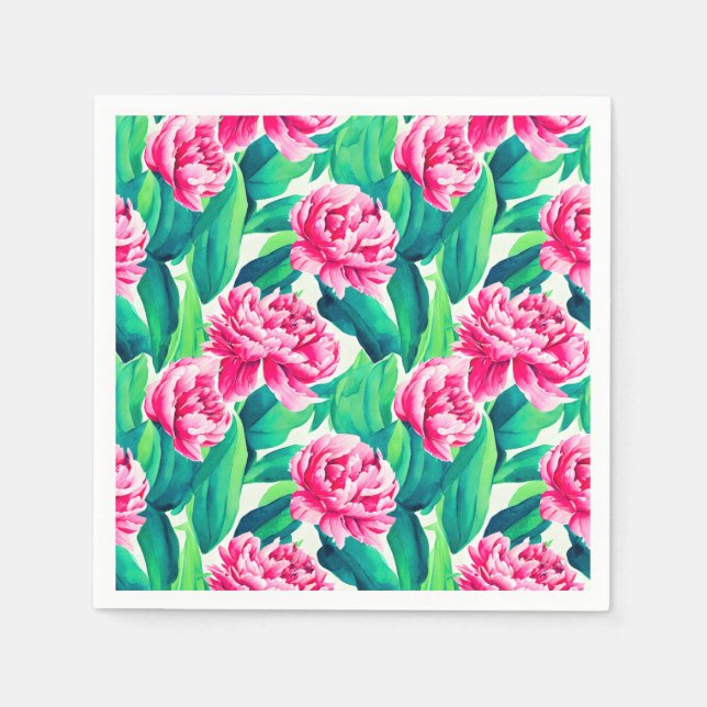 Guardanapo De Papel Peonies Rosa Impressão de Aquarela (Frente)