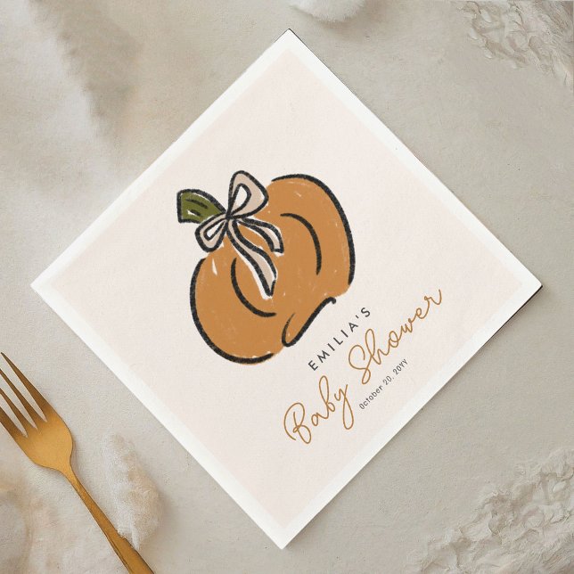 Guardanapo De Papel Pequena Abóbora No Caminho Do Chá de fraldas (A sweet little pumpkin is on the way! Cute Halloween baby shower personalized paper napkins.)