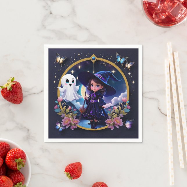 Guardanapo De Papel Pequena bruxa com olhos grandes e brilhantes (Insitu)