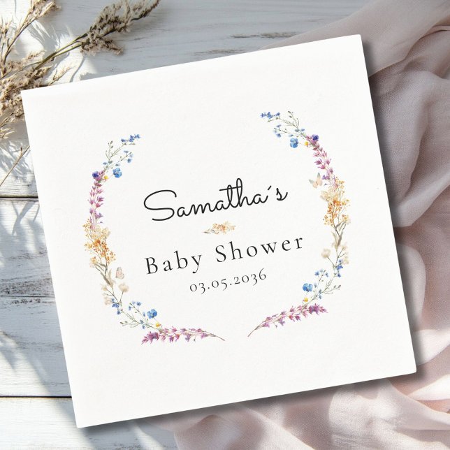 Guardanapo De Papel Pequena Flor Silvestre Sonho Boho - Chás de Bebê (Little Wildflower Boho Dream - Custom Baby Shower Napkins with your Name & Date.)