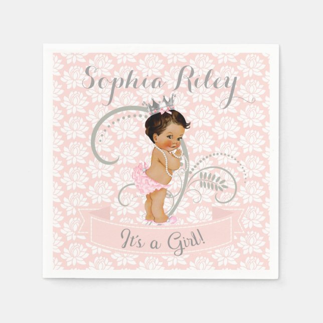 Guardanapo De Papel Pequena Princesa Bebê Menina Rosa e Prata (Frente)