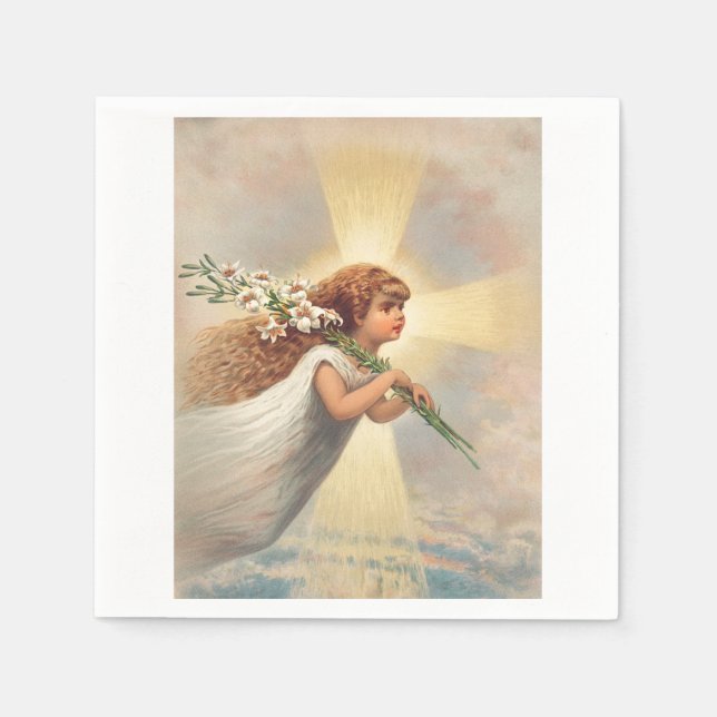 Guardanapo De Papel Pequeno anjo bebê segurando lírios (Frente)