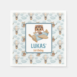 Guardanapo De Papel Pequeno Aviador Urso-Bebê Pastel Azul Aniversário