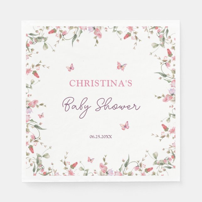 Guardanapo De Papel Pequeno Chá de fraldas de Aquarela da Borboleta (Frente)