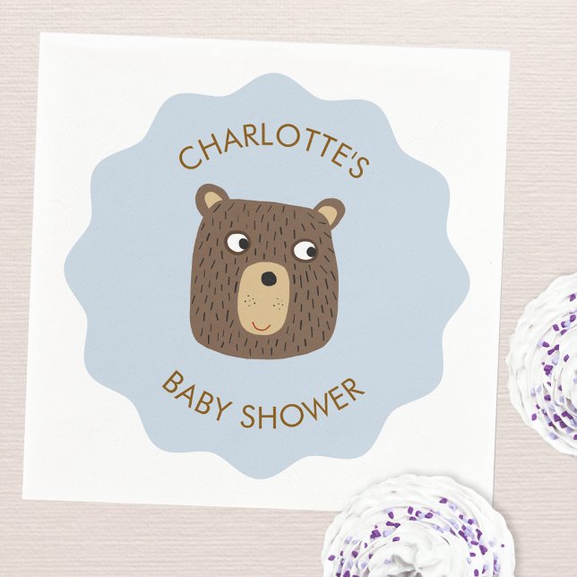 Guardanapo De Papel Pequeno Chá de fraldas de Cubo de Urso Personaliza (Adorable little teddy bear cub personalized baby shower party paper napkins)