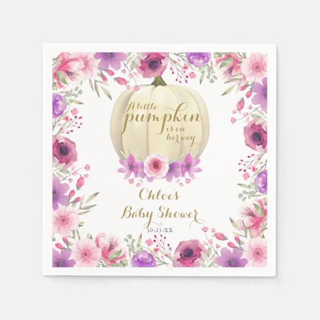 Guardanapo De Papel Pequeno Chá de fraldas Floral de Abóbora Bonito (Frente)